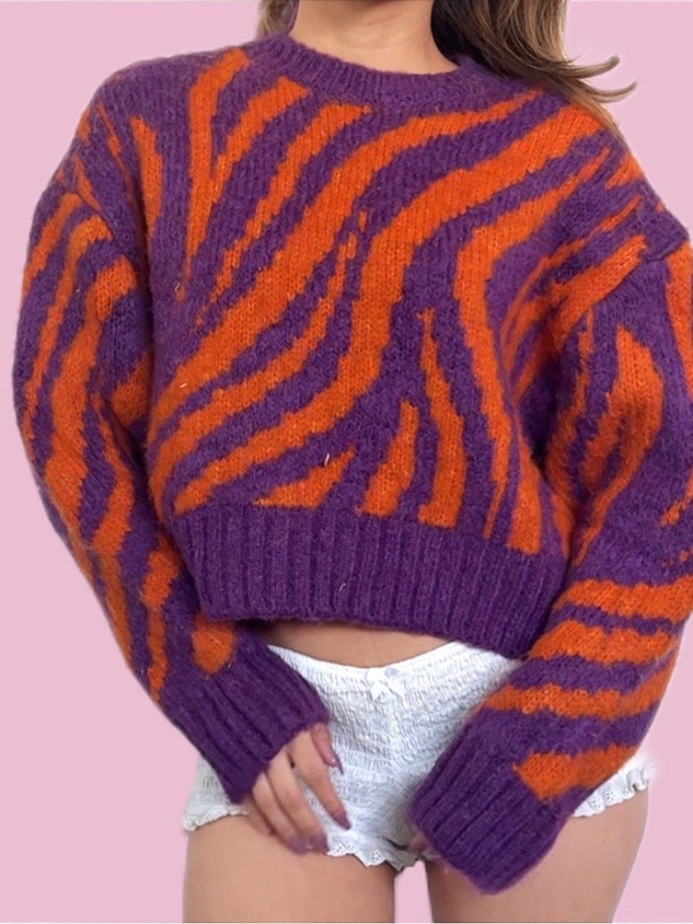 🐚 ZARA ORANGE & PURPLE ZEBRA SWEATER